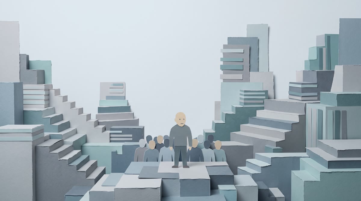 Illustration of a small team exploring opportunities in a large market